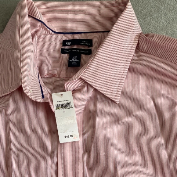 New GAP Premium Long Sleeve Slim Fit Shirt,Red White Striped Button up,MEN Sz XL - Picture 4 of 6